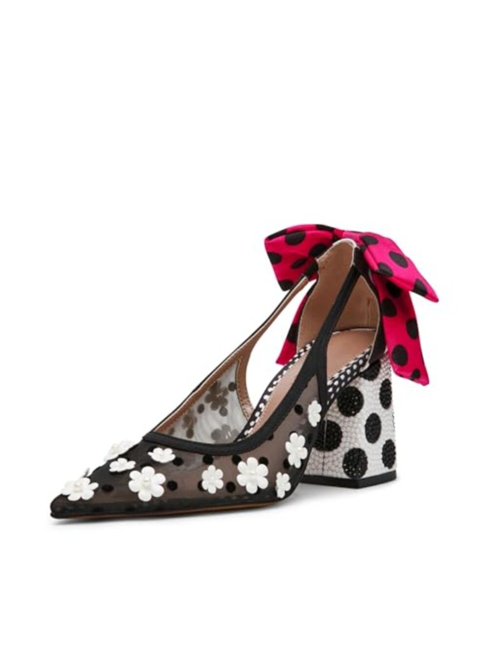 Pointed Toe Block Heel Pump Faux Leather